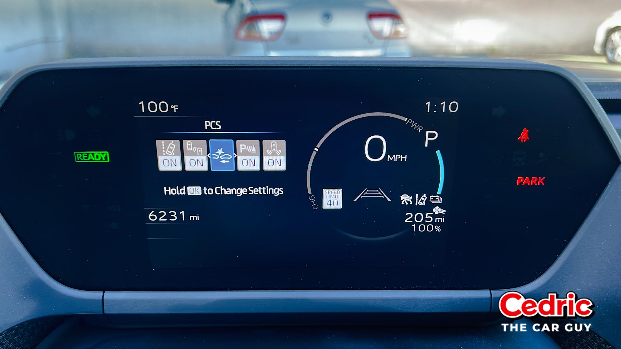 Pre-Collision System Menu within the Toyota Prius' Multi-Information Display (MID)