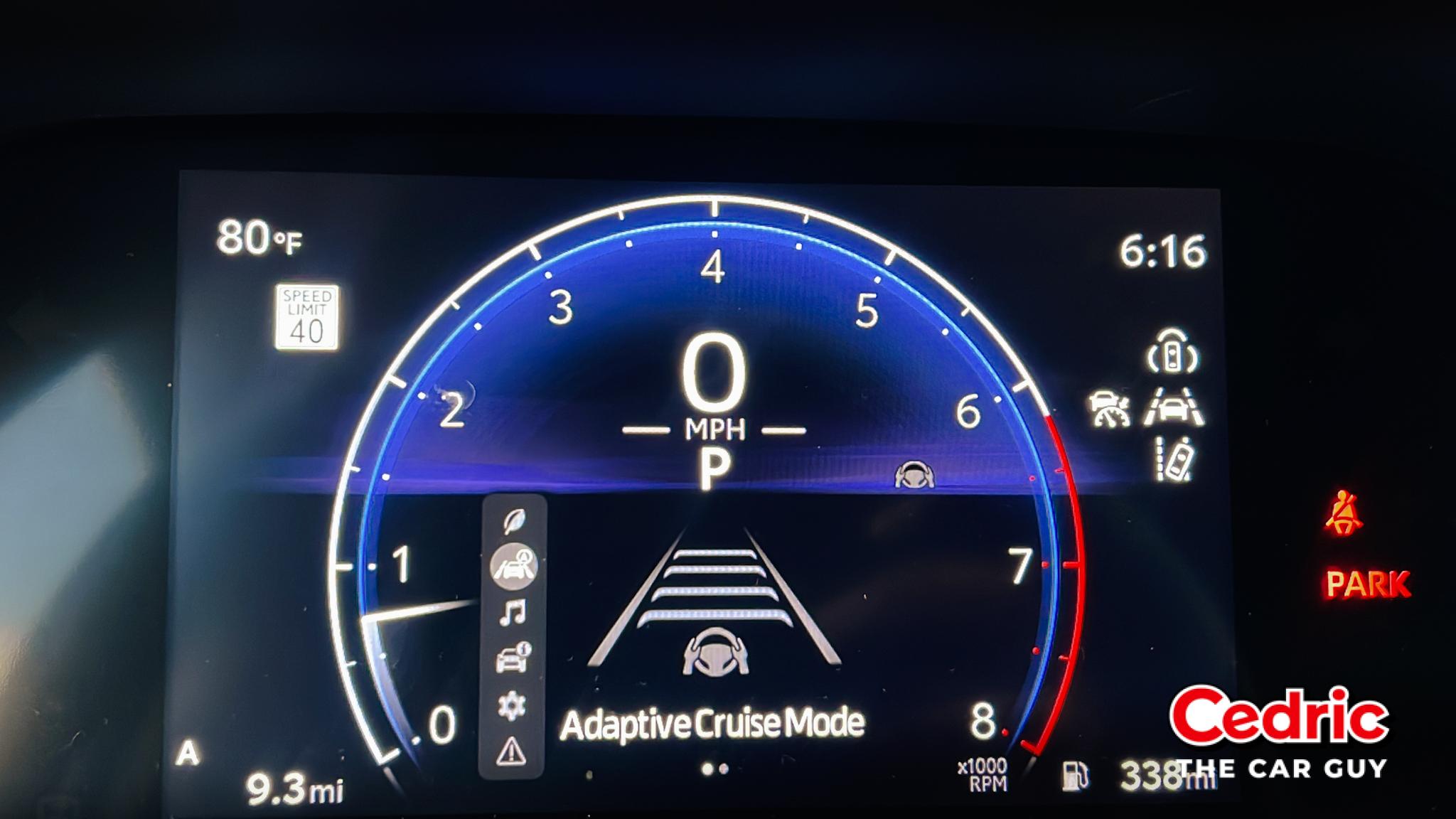 The Dynamic Radar Cruise Control within the 7-inch MID menu toggles from Cruise Control to Adaptive Cruise Control