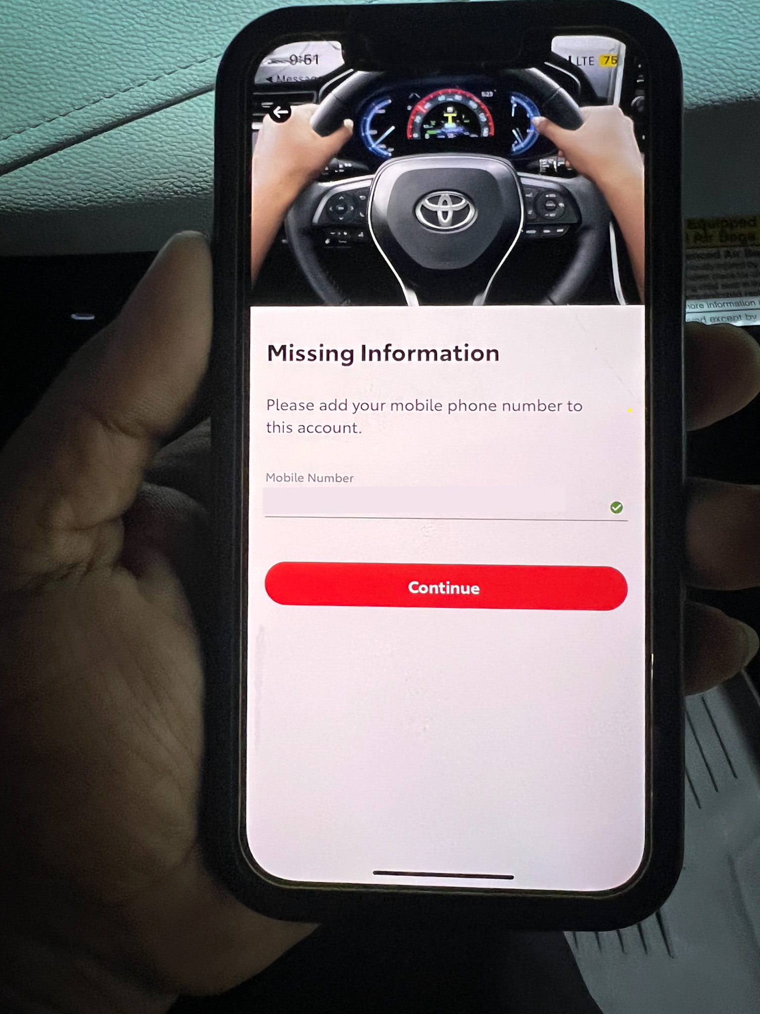 Toyota App account sign in for Service Connect